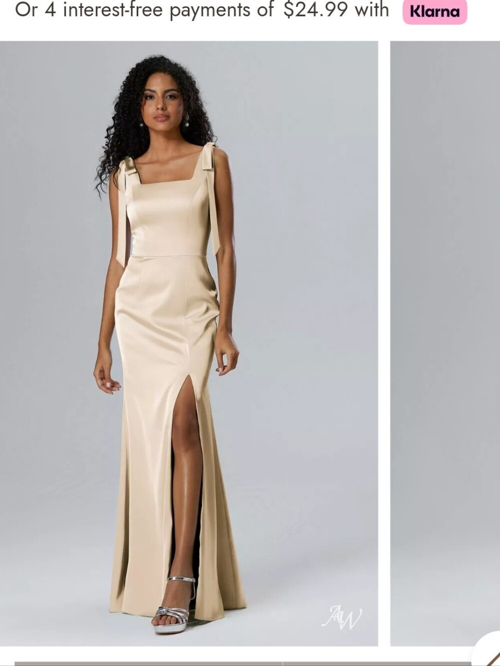 AW Bridal Size 6. Charmeuse Champagne Tie-Shoulder Evening Gown/Bridesmaid Dress